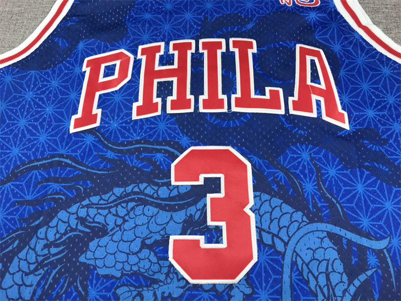 Men's Philadelphia 76ers Allen Iverson #3 Blue Year of Dragon Edition Swingman Jersey