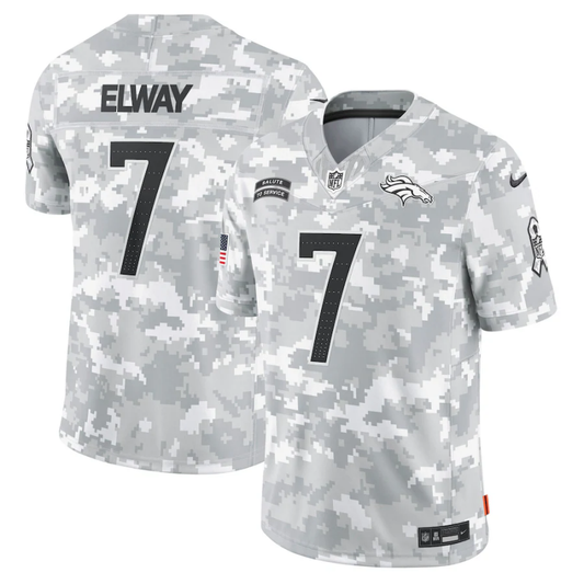 Men's Denver Broncos John Elway #7 Arctic Camo 2024 Salute to Service Retired Player Limited Jersey