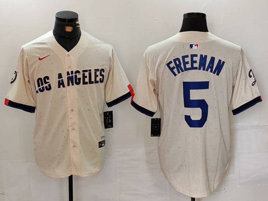 Men's Los Angeles Dodgers Freddie Freeman #5 Cream 2024 City Connect Replica Player Jersey