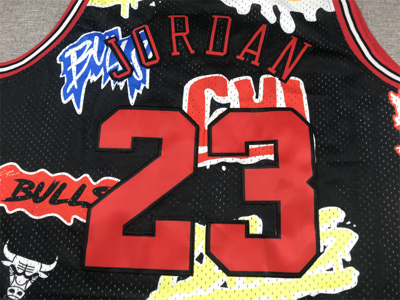 Men's Chicago Bulls Michael Jordan #23 Black Swingman Graffiti Edition Jersey