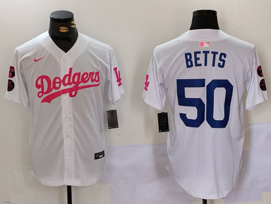 Men's Los Angeles Dodgers Mookie Betts #50 White Limited Game Player Jersey