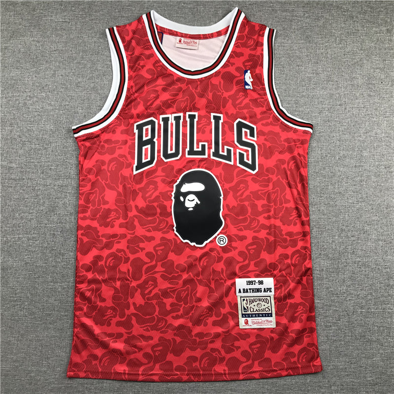 Men's Chicago Bulls Bape #93 Red 1997-98 Hardwood Classics Authentic Jersey