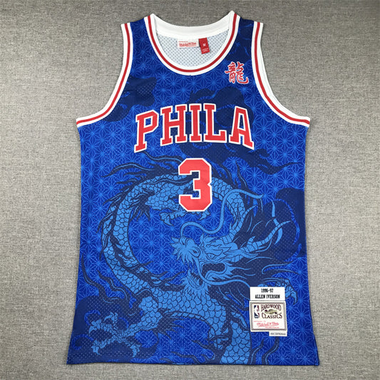 Men's Philadelphia 76ers Allen Iverson #3 Blue Year of Dragon Edition Swingman Jersey