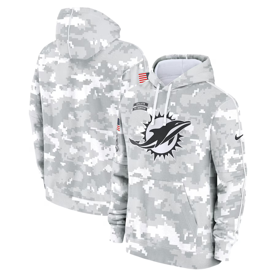 Men's Miami Dolphins Arctic Camo 2024 Salute to Service Club Fleece Pullover Hoodie