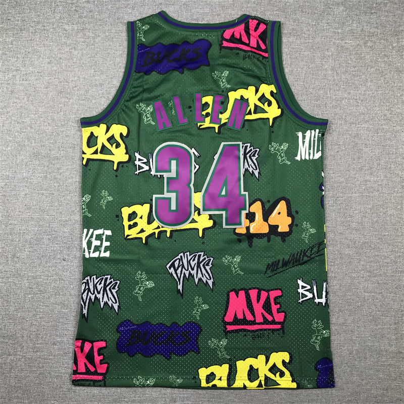 Men's Milwaukee Bucks Ray Allen #34 Green Swingman Player Jersey - Graffiti Edition