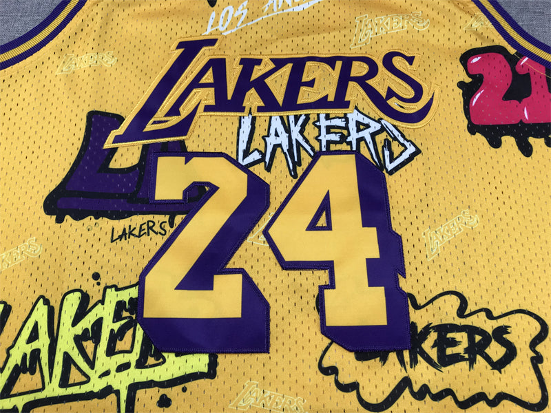 Men's Los Angeles Lakers Kobe Bryant #24 Yellow Swingman Graffiti Edition Jersey