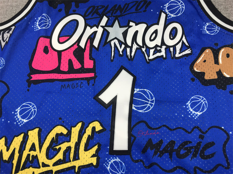 Men's Orlando Magic Penny Hardaway #1 Blue Swingman Graffiti Edition Jersey