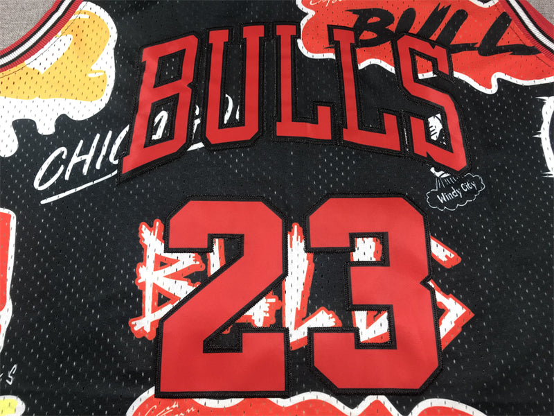 Men's Chicago Bulls Michael Jordan #23 Black Swingman Graffiti Edition Jersey