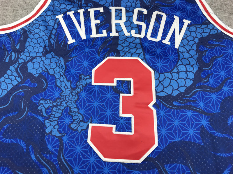 Men's Philadelphia 76ers Allen Iverson #3 Blue Year of Dragon Edition Swingman Jersey