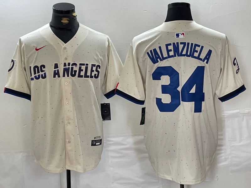 Men's Los Angeles Dodgers Fernando Valenzuela #34 Cream 2024 City Connect Limited Player Jersey