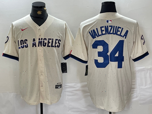 Men's Los Angeles Dodgers Fernando Valenzuela #34 Cream 2024 City Connect Limited Player Jersey