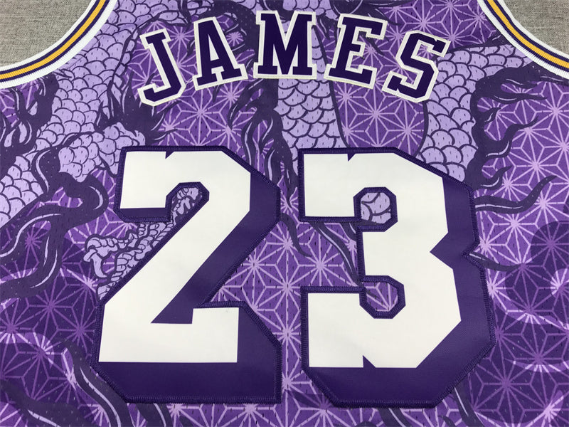 Men's Los Angeles Lakers LeBron James #23 Purple Year of Dragon Edition Swingman Jersey