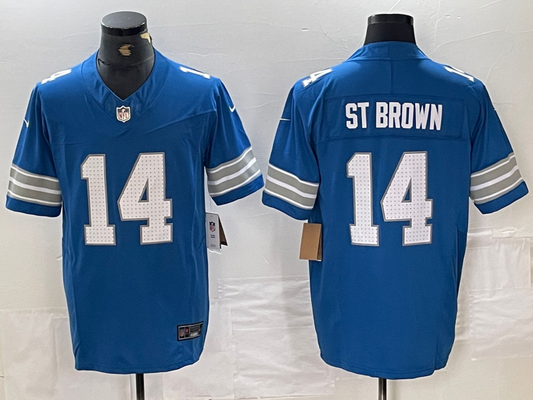 Men's Detroit Lions Amon-Ra St. Brown #14 Blue Vapor F.U.S.E. Limited Jersey