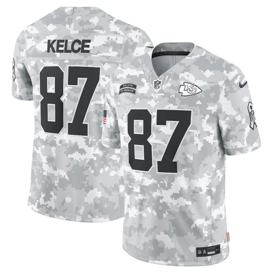 Men's Kansas City Chiefs Travis Kelce #87 Arctic Camo 2024 Salute to Service Limited Jersey