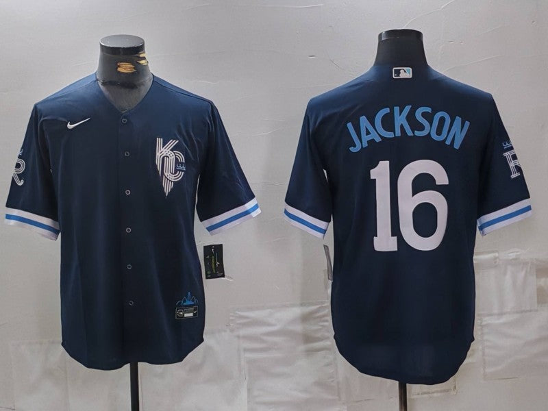 Men's Kansas City Royals Bo Jackson #16 Navy City Connect Retired Player Jersey