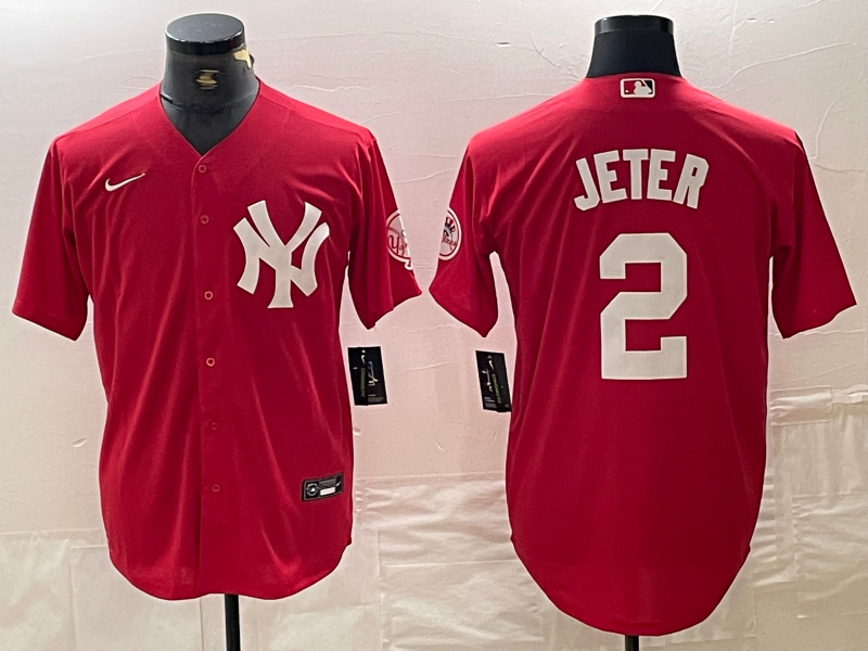 Men's New York Yankees Derek Jeter #2 Red Replica Player Jersey