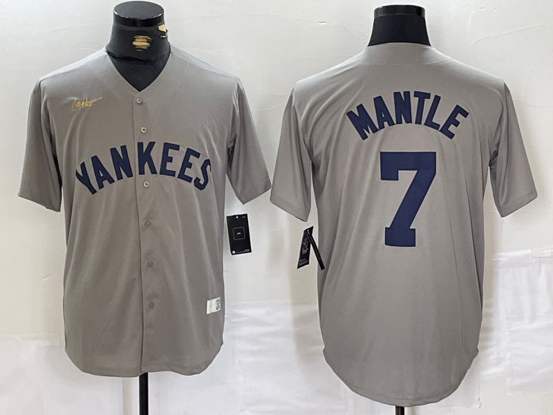 Men's New York Yankees Mickey Mantle #7 Gray Road Cooperstown Collection Player Jersey