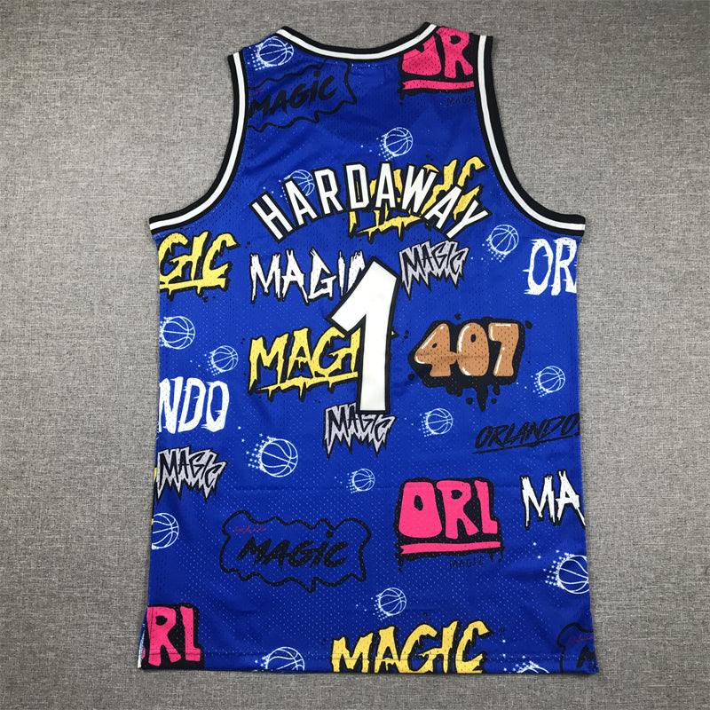 Men's Orlando Magic Penny Hardaway #1 Blue Swingman Graffiti Edition Jersey