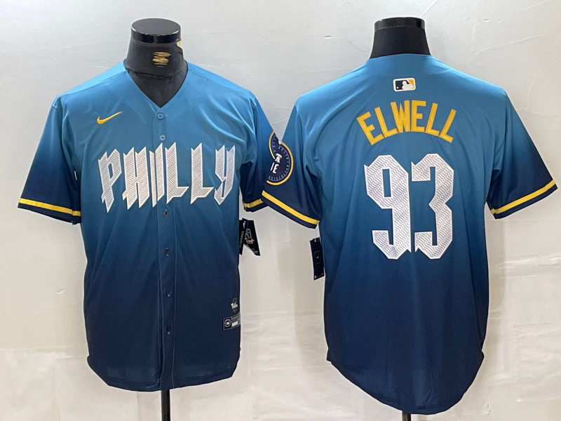 Men's Philadelphia Phillies Elwell #93 Blue 2024 City Connect Limited Player Jersey