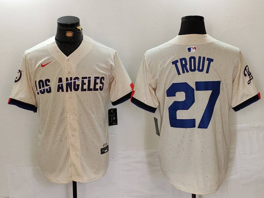 Men's Los Angeles Dodgers Mike Trout #27 Cream 2024 City Connect Limited Player Jersey