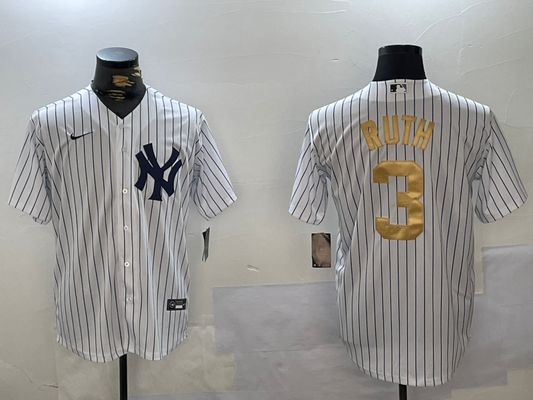 Men's New York Yankees Babe Ruth #3 White Team Game Jersey