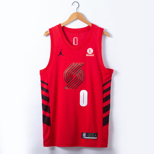 Men's Portland Trail Blazers Damian Lillard #0 Red Swingman Jersey - Statement Edition