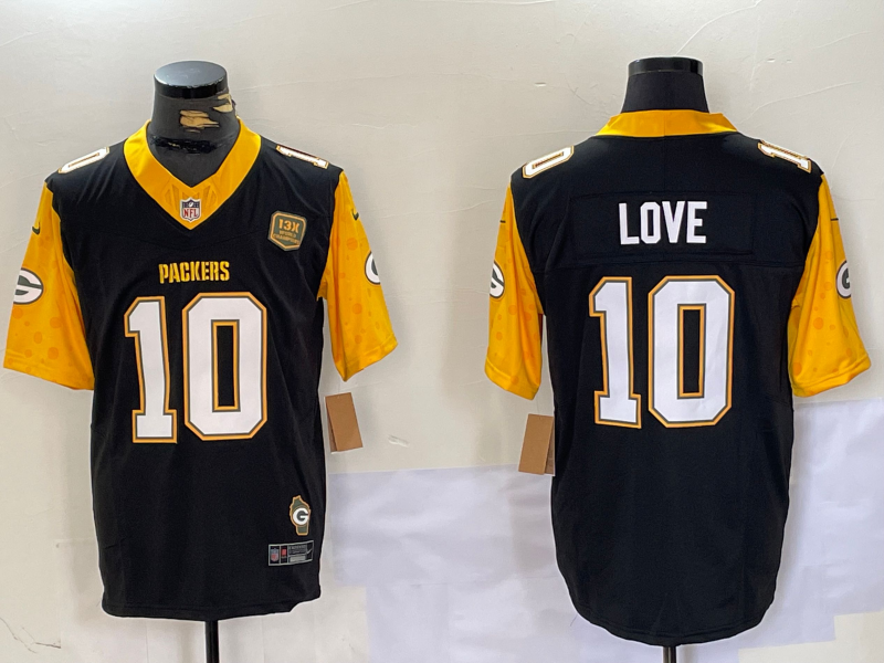 Men's Green Bay Packers Jordan Love #10 Black Player Game Jersey