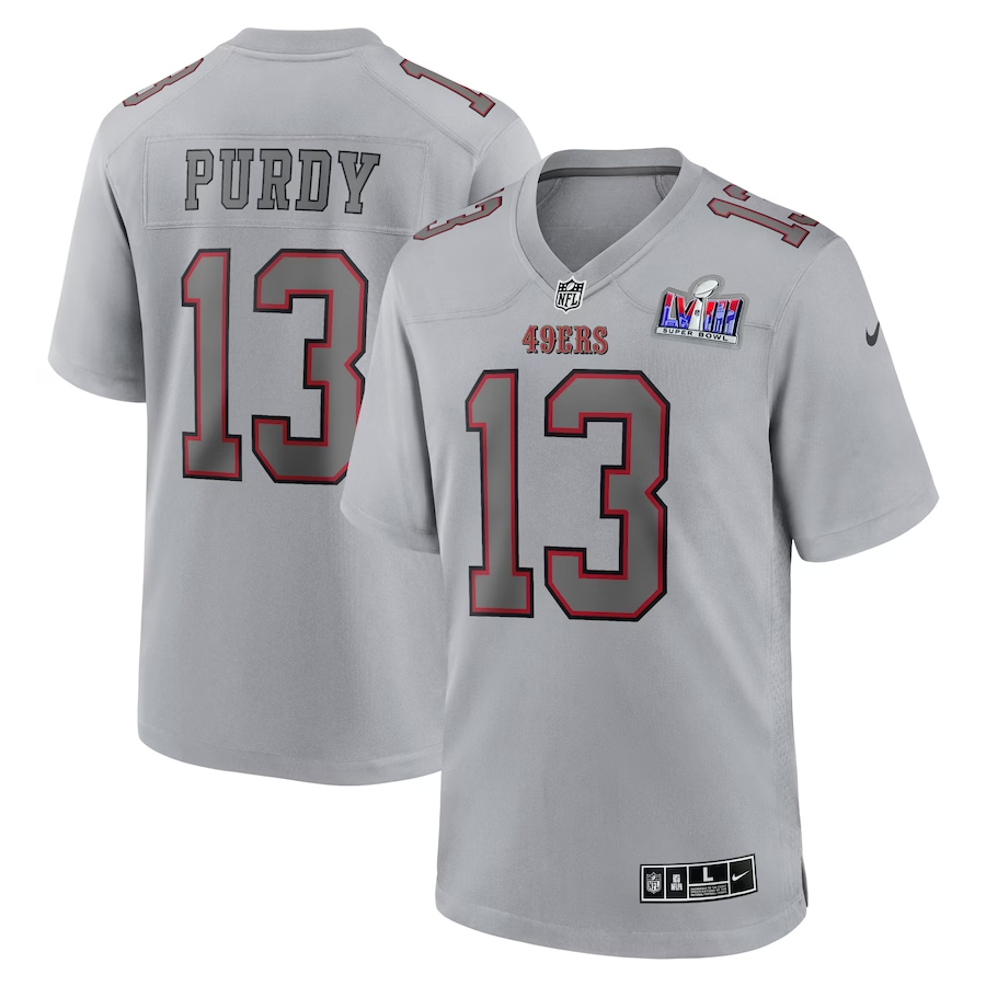 Men's San Francisco 49ers Brock Purdy #13 Gray Super Bowl LVIII Atmosphere Fashion Game Jersey