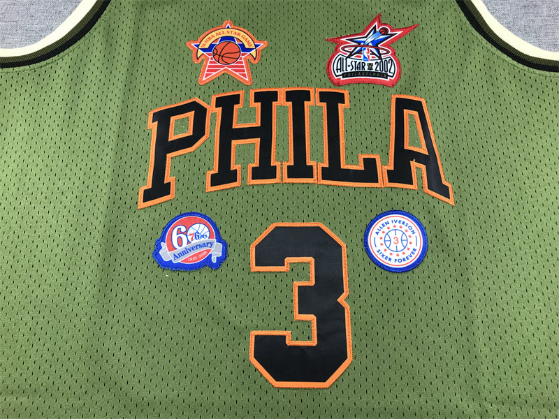 Men's Philadelphia 76ers Allen Iverson #3 Army Green 1996-97 Hardwood Classics Swingman Jersey