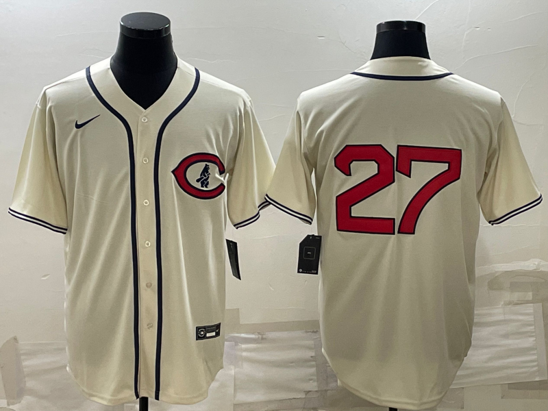 Men's Chicago Cubs Seiya Suzuki #27 Cream Player Name Jersey