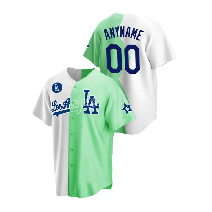 Men's Los Angeles Dodgers White/Green Replica Custom Jersey