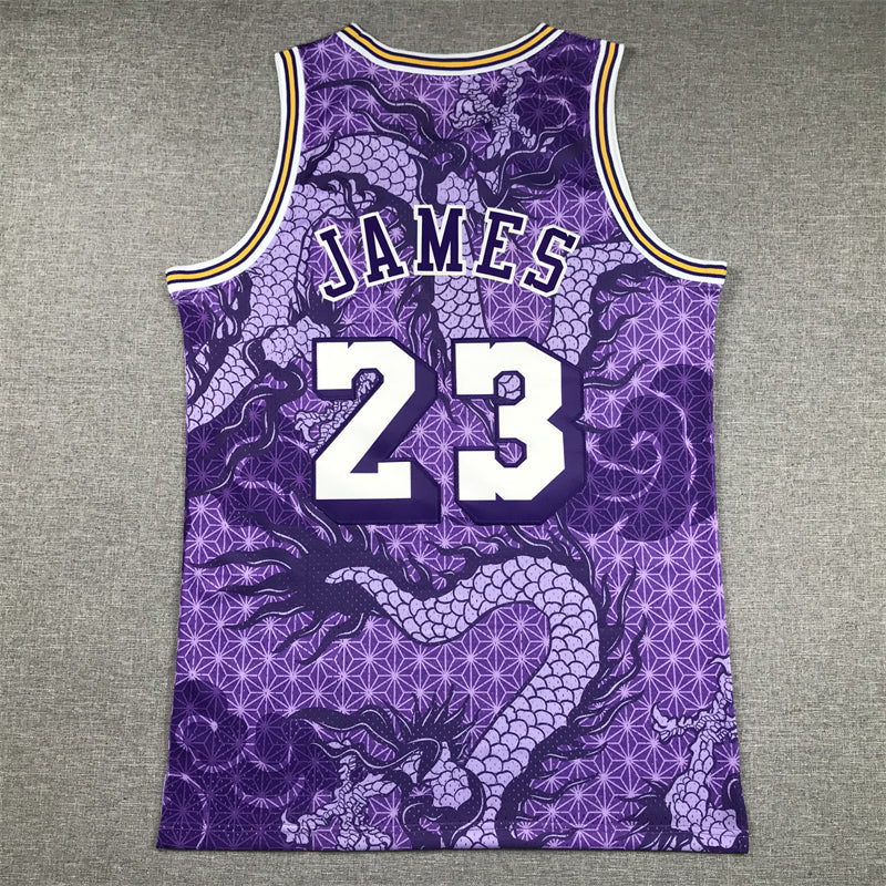 Men's Los Angeles Lakers LeBron James #23 Purple Year of Dragon Edition Swingman Jersey