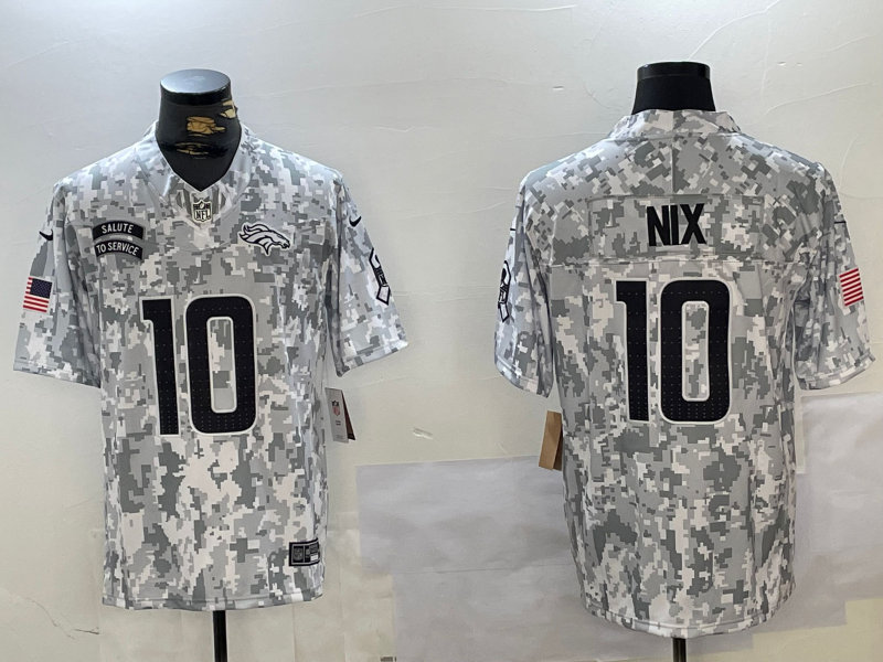 Men's Denver Broncos Bo Nix #10 Arctic Camo 2024 Salute to Service Limited Jersey