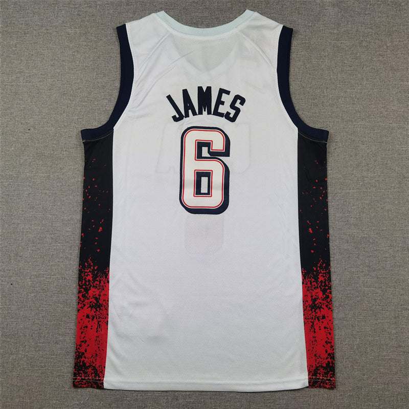 Men's 2024 USA Dream Team LeBron James #6 White Authentic Player Jersey