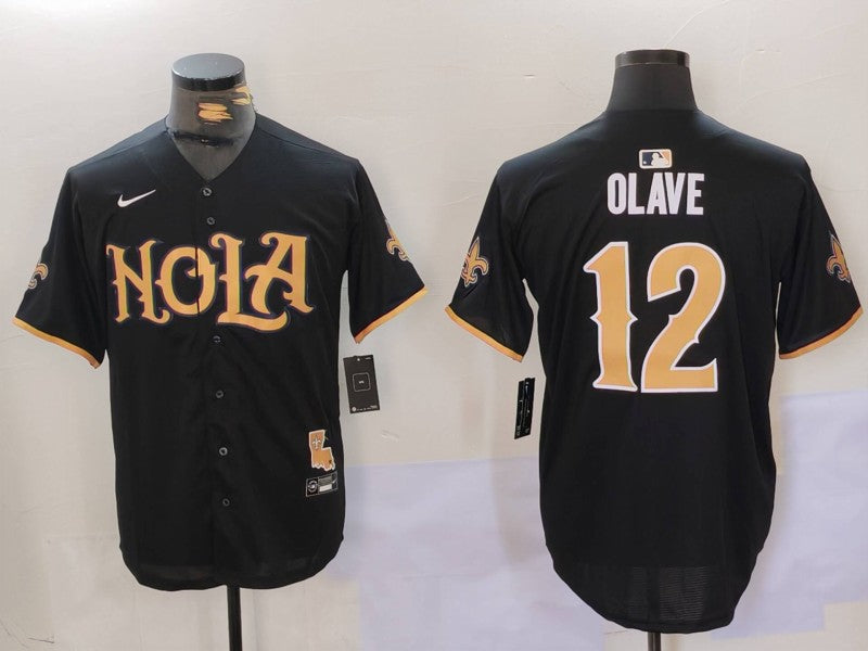 Men's New Orleans Saints Chris Olave #12 Black Game Player Jersey