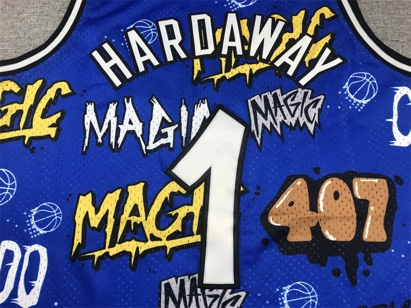 Men's Orlando Magic Penny Hardaway #1 Blue Swingman Graffiti Edition Jersey