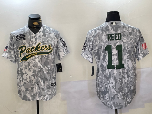 Men's Green Bay Packers Jayden Reed #11 Arctic Camo Salute to Service Limited Jersey