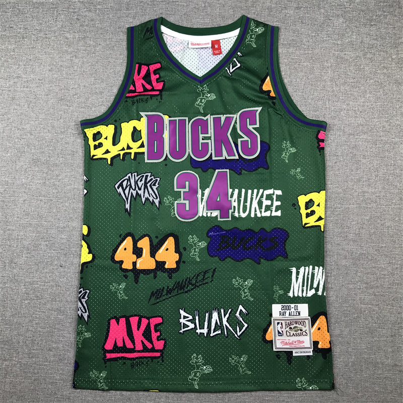 Men's Milwaukee Bucks Ray Allen #34 Green Swingman Player Jersey - Graffiti Edition