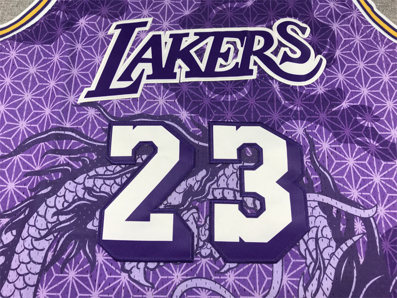 Men's Los Angeles Lakers LeBron James #23 Purple Year of Dragon Edition Swingman Jersey