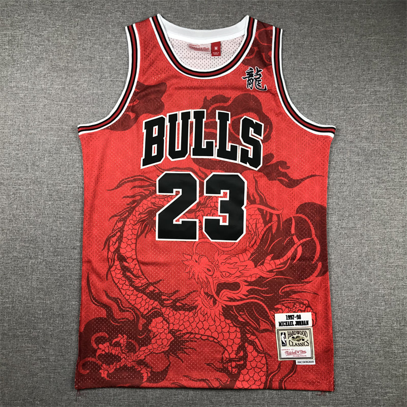 Men's Chicago Bulls Michael Jordan #23 Red Year of Dragon Edition Swingman Jersey