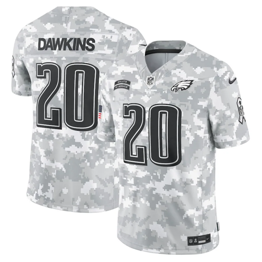 Men's Philadelphia Eagles Brian Dawkins #20 Arctic Camo 2024 Salute to Service Retired Player Limited Jersey