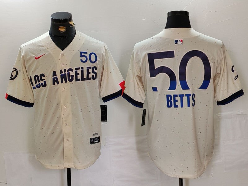 Men's Los Angeles Dodgers Mookie Betts #50 Cream 2024 City Connect Replica Player Jersey