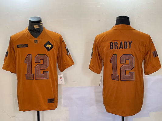 Men's Tampa Bay Buccaneers Tom Brady #12 Brown Salute To Service Limited Jersey