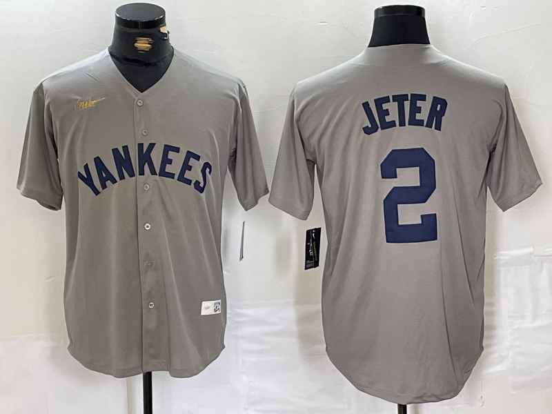 Men's New York Yankees Derek Jeter #2 Gray Road Cooperstown Collection Player Jersey