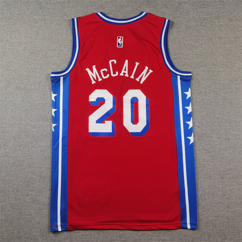 Men's Philadelphia 76ers Jared McCain #20 Red Swingman Jersey - Statement Edition