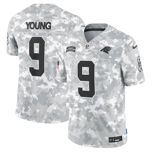 Men's Carolina Panthers Bryce Young #9 Arctic Camo 2024 Salute to Service Limited Jersey