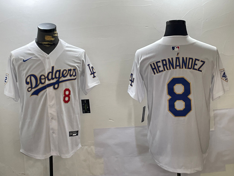 Men's Los Angeles Dodgers Enrique Hernandez #8 White Replica Game Jersey