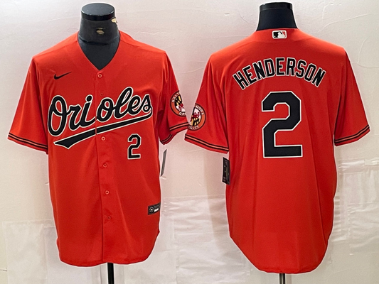 Men's Baltimore Orioles Gunnar Henderson #2 Orange Replica Player Jersey