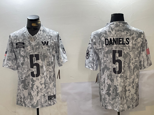 Men's Washington Commanders Jayden Daniels #5 Arctic Camo 2024 Salute to Service Limited Jersey