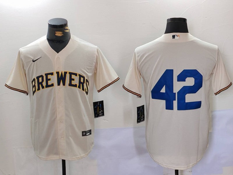 Men's Milwaukee Brewers #42 Cream 2024 Jackie Robinson Day Home Limited Jersey